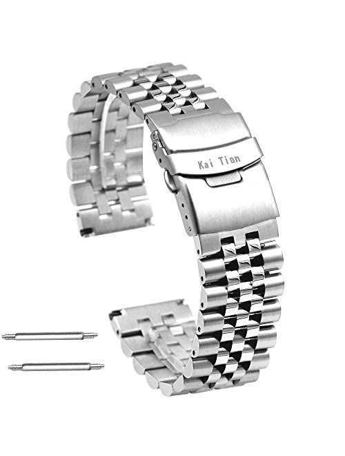 Kai Tian Premium 3-Dimensional Effect Stainless Steel Watch Band Straps 20mm/22mm Round&Sturdy Metal Watch Bracelet with Double Locks Diver Clasp for Men Women