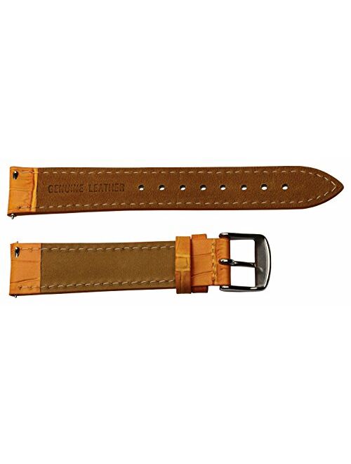 13mm 2 Piece Ss Leather Classic Croco Grain Solid Orange Interchangeable Replacement Watch Band Strap