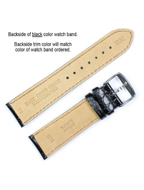 deBeer Brand Crocodile Grain Watch Band (Silver & Gold Buckle) - Black 18mm (Long Length)