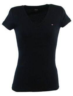 Women Short Sleeve V-Neck Solid Cotton Tee