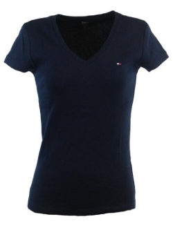 Women Short Sleeve V-Neck Solid Cotton Tee