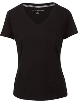 Women Short Sleeve V-Neck Solid Cotton Tee