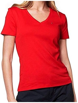 Women Short Sleeve V-Neck Solid Cotton Tee