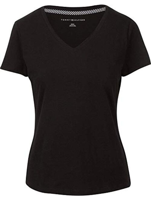 Tommy Hilfiger Women Short Sleeve V-Neck Solid Cotton Tee