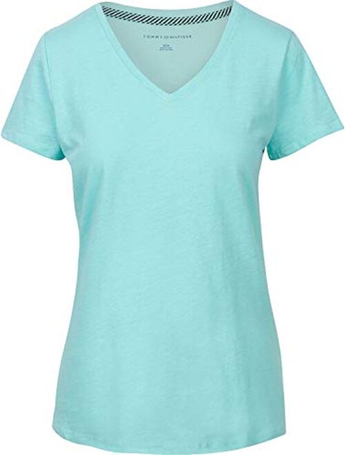 Tommy Hilfiger Women Short Sleeve V-Neck Solid Cotton Tee