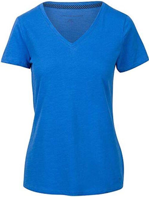 Tommy Hilfiger Women Short Sleeve V-Neck Solid Cotton Tee