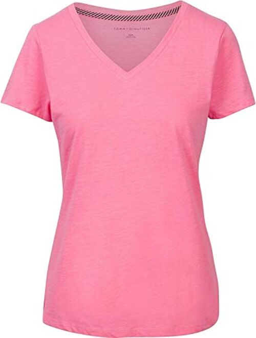 Tommy Hilfiger Women Short Sleeve V-Neck Solid Cotton Tee