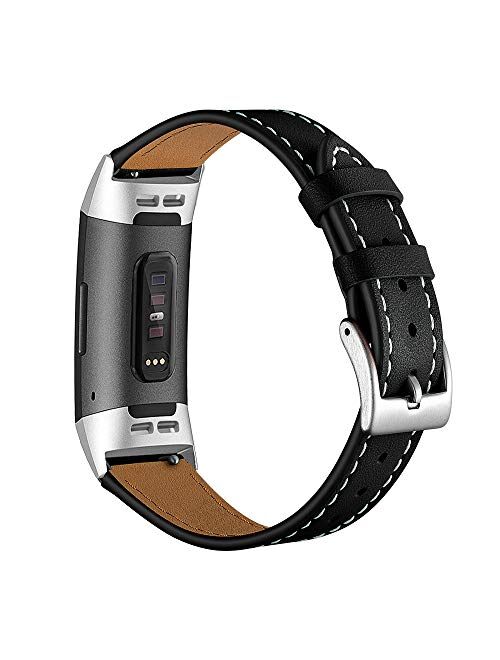 SEURE Leather Watch Band Compatible Fitbit Charge3/Charge 4 Replacement Band, Genuine Leather Quick Release Watch Band for Women Men 2 styles 4 colors Fitbit Charge3 Char