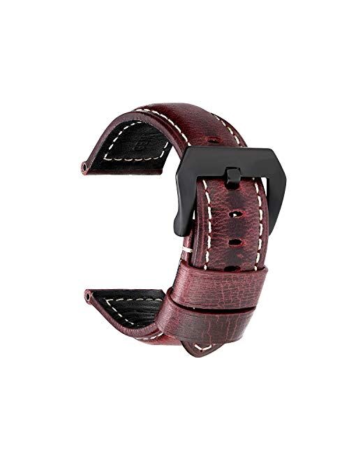 Onthelevel Leather Watch Band, Vintage Oil Wax Leather Watch Strap Replacement Watchband for Men Women 20mm 22mm 24mm Greased Leather Wristband