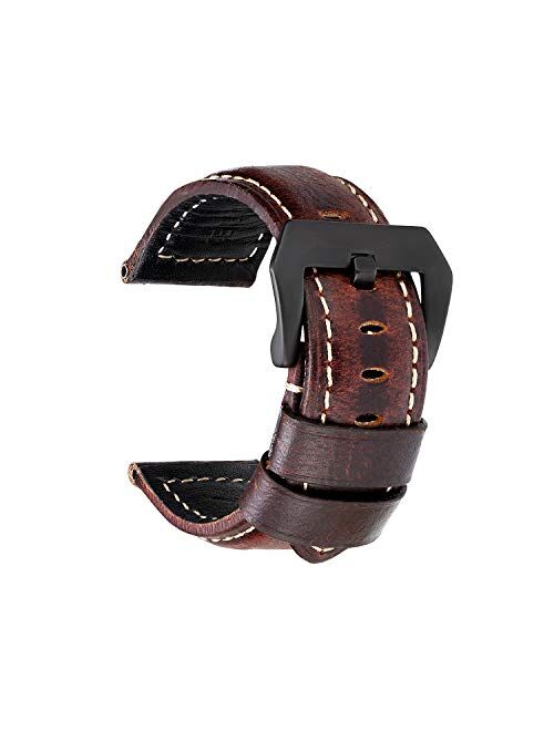 Onthelevel Leather Watch Band, Vintage Oil Wax Leather Watch Strap Replacement Watchband for Men Women 20mm 22mm 24mm Greased Leather Wristband