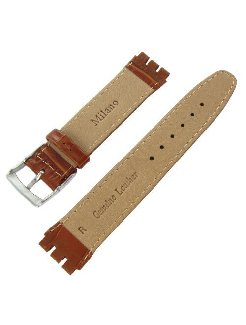 17mm Genuine Leather Alligator Grain Padded Tan Brown Watch Band Fits Swatch