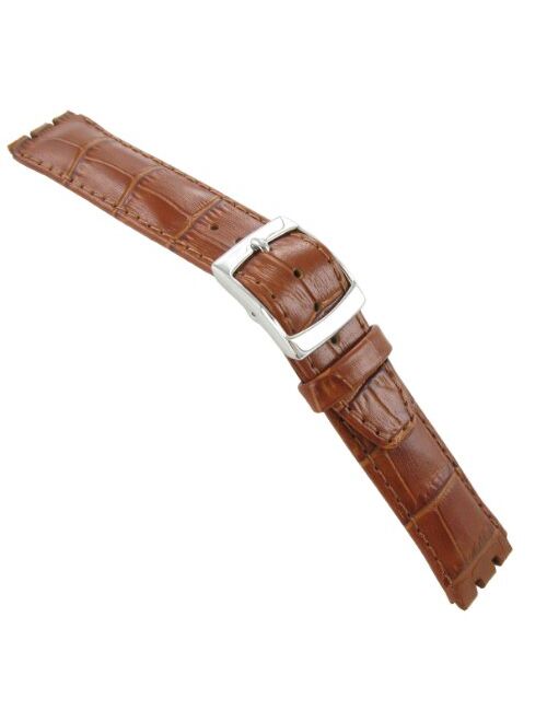 17mm Genuine Leather Alligator Grain Padded Tan Brown Watch Band Fits Swatch