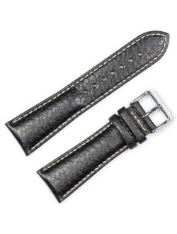 deBeer Brand Sport Leather Watch Band (Silver & Gold Buckle) - Black 18mm (Long Length)