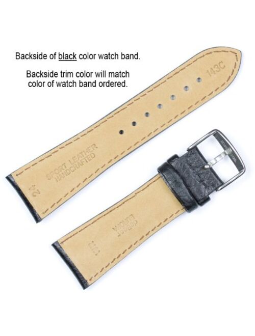 deBeer Brand Sport Leather Watch Band (Silver & Gold Buckle) - Black 18mm (Long Length)