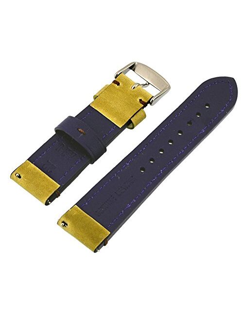 Rev Genuine Crazy Horse Dual Color Leather Watch Replacement Band - Leaf Green/Purple 18mm, 20mm, 22mm or 24mm