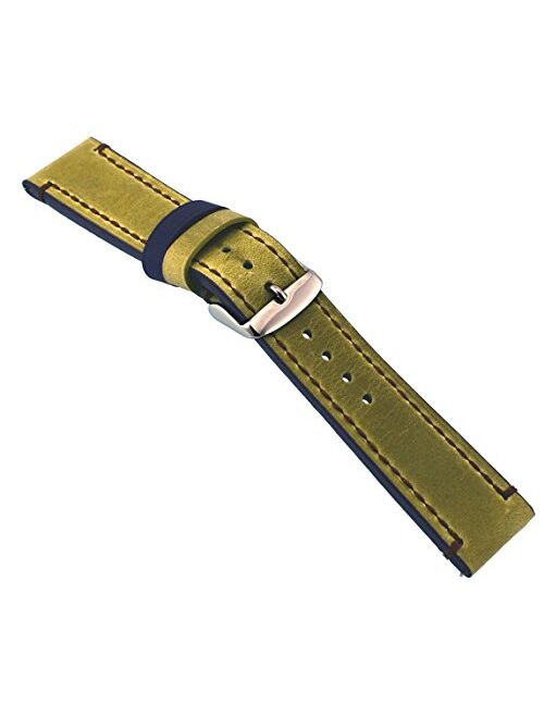 Rev Genuine Crazy Horse Dual Color Leather Watch Replacement Band - Leaf Green/Purple 18mm, 20mm, 22mm or 24mm