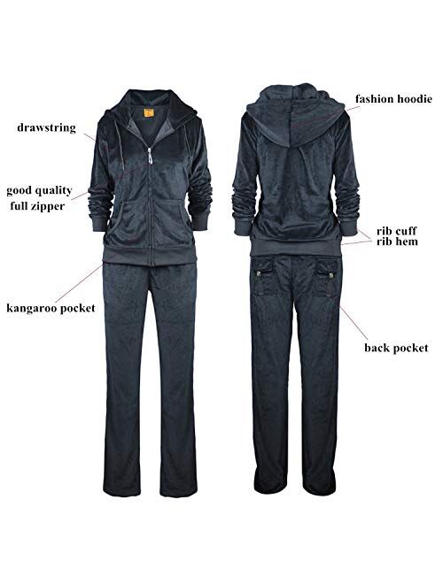 Womens Velour Tracksuit Set Knitted Two Piece Outfits Fashion Zip Up Hoody Sweatshirt and Sweatpants Sweat knitted lounge set