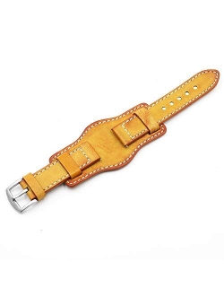 Onthelevel Leather Cuff Watch Strap 20mm 22mm 24mm Vintage Genuine Leather Watch Band with Mat for Men