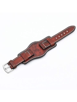 Onthelevel Leather Cuff Watch Strap 20mm 22mm 24mm Vintage Genuine Leather Watch Band with Mat for Men