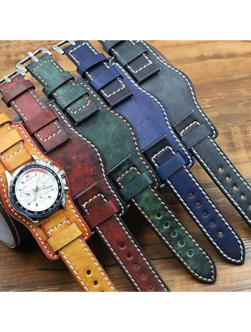 Onthelevel Leather Cuff Watch Strap 20mm 22mm 24mm Vintage Genuine Leather Watch Band with Mat for Men