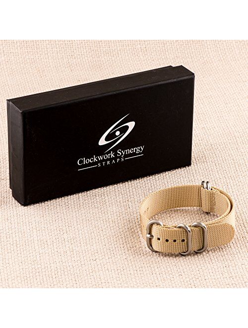 Clockwork Synergy - XL 5 Ring Heavy NATO Brushed Steel Watch Strap Bands