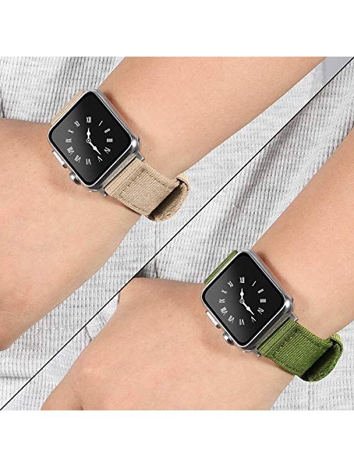 SYXLMINDC Quick Release Premium Nylon Men's and Women's Replacement Watch Straps, 2 Packs, Two Colors,Green and Beige, size18mm 20MM, 22MM