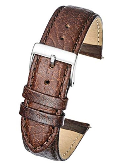 ALPINE Soft Stitched Semi Padded Genuine Leather Buffalo Grain Watch Band in Extra Long for WIDER WRISTS ONLY- Black, Brown, Tan in Sizes 18XL to 26XL (fits wrist sizes 7