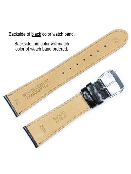 deBeer Brand Smooth Leather Watch Band (Silver & Gold Buckle) - Black 6mm