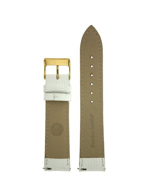 12mm Watch Band Genuine Leather Lizard Grain White Quick Release Built-in Pins Ladies Gold-Tone Buckle