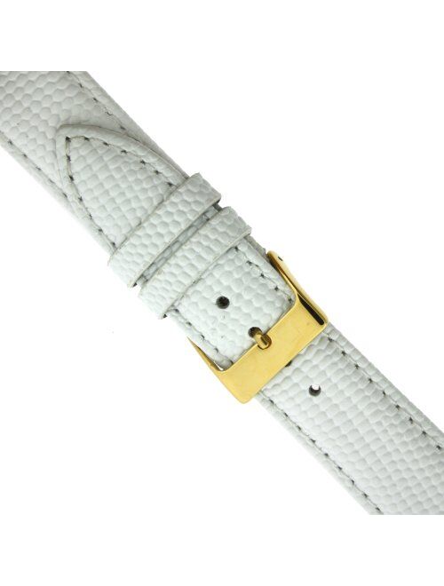 12mm Watch Band Genuine Leather Lizard Grain White Quick Release Built-in Pins Ladies Gold-Tone Buckle