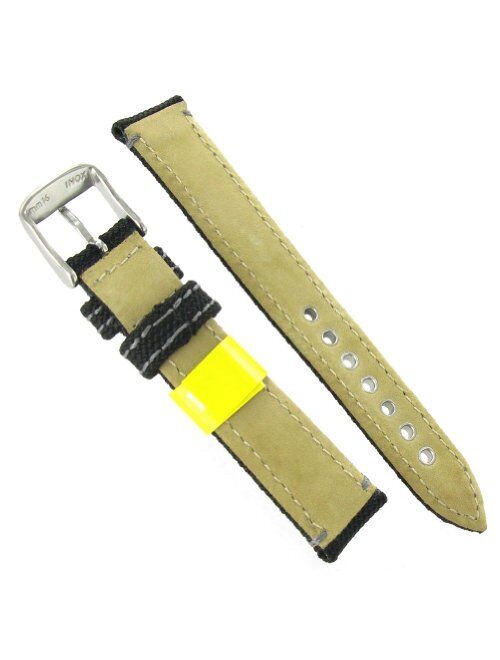 20mm Morellato Padded Stitched Canvas and Leather Black Watch Band with Eyelets