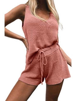 Women's Summer Lounge Sets Knit 2 Piece Outfits Tank Tops and Shorts knitted lounge set