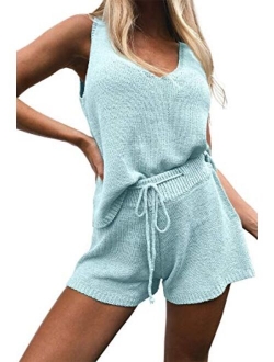 Women's Summer Lounge Sets Knit 2 Piece Outfits Tank Tops and Shorts knitted lounge set