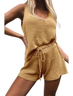 Women's Summer Lounge Sets Knit 2 Piece Outfits Tank Tops and Shorts knitted lounge set