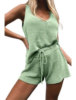 Women's Summer Lounge Sets Knit 2 Piece Outfits Tank Tops and Shorts knitted lounge set