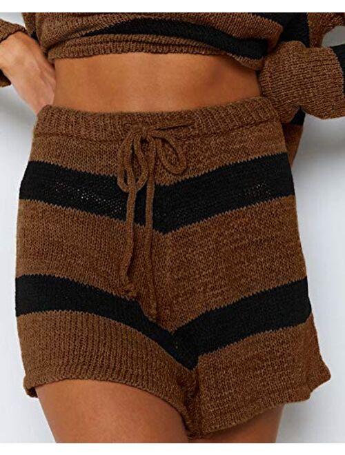 Women's Summer Lounge Sets Knit 2 Piece Outfits Tank Tops and Shorts knitted lounge set