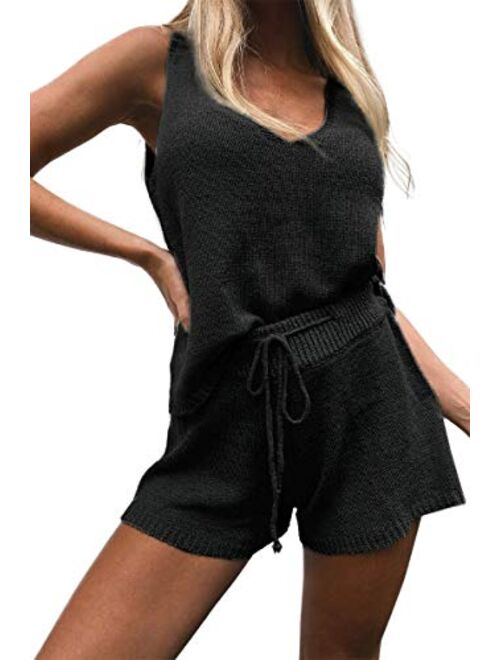 Women's Summer Lounge Sets Knit 2 Piece Outfits Tank Tops and Shorts knitted lounge set