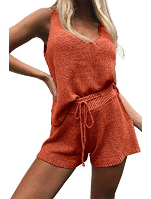 Women's Summer Lounge Sets Knit 2 Piece Outfits Tank Tops and Shorts knitted lounge set