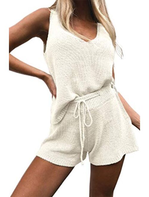 Women's Summer Lounge Sets Knit 2 Piece Outfits Tank Tops and Shorts knitted lounge set