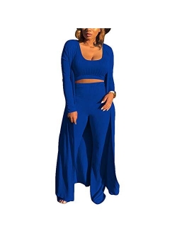 Women Sexy 3 Piece Outfits - Crop Top Long Kimono Cardigan Cover up and Bodycon knitted lounge set S XXL