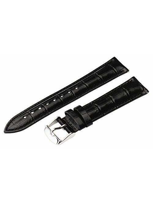 16mm 2 Piece Ss Leather Classic Croco Grain Solid Black Interchangeable Replacement Watch Band Strap