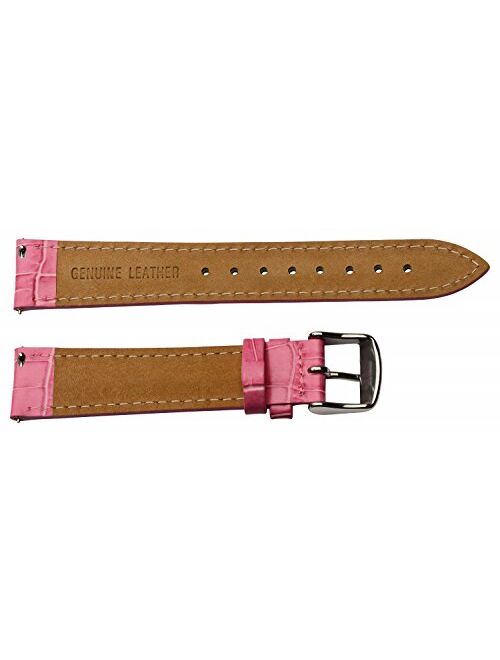 14mm 2 Piece Ss Leather Classic Croco Grain Solid Pink Interchangeable Replacement Watch Band Strap