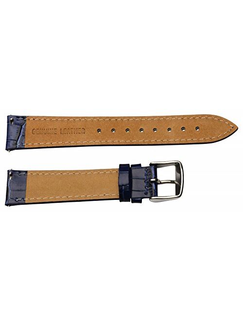 14mm 2 Piece Ss Leather Classic Croco Grain Solid Navy Blue Interchangeable Replacement Watch Band Strap