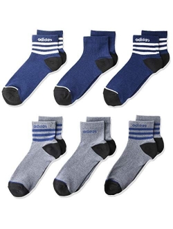 Youth Kids-Boy's/Girl's 3-Stripes Quarter Socks (6-Pair)