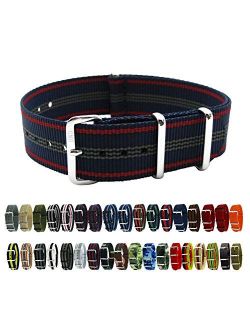 HNS 20mm Blue Red Strip Heavy Duty Ballistic Nylon Watch Strap Polished Stainless Steel Buckle NT163