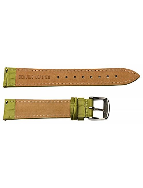 16mm 2 Piece Ss Leather Classic Croco Grain Olive Green Interchangeable Replacement Watch Band Strap