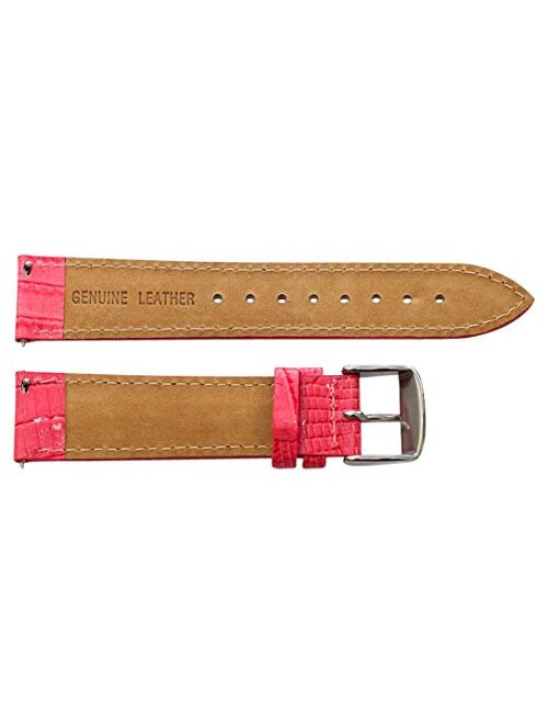 16mm 2 Piece Ss Leather Lizard Grain Pink Interchangeable Replacement Watch Band Strap