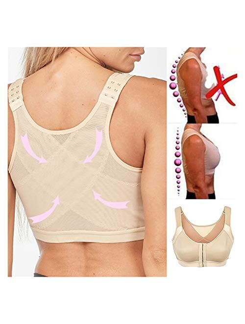 Posture Corrector Lift Up Bra Women Shockproof Sports Support Fitness Vest Bras Breathable Underwear Cross Back Corset Bra (Color : Beige, Size : Large)