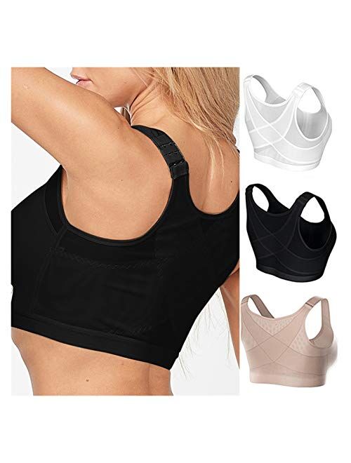 Posture Corrector Lift Up Bra Women Shockproof Sports Support Fitness Vest Bras Breathable Underwear Cross Back Corset Bra (Color : Beige, Size : Large)