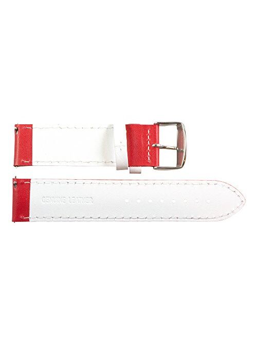 22mm Rally Perforated Smooth Red/White Leather Interchangeable Watch Band Strap